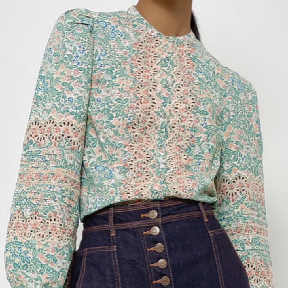 Ulla Johnson Antonia Blouse 10 Peach Multi Floral